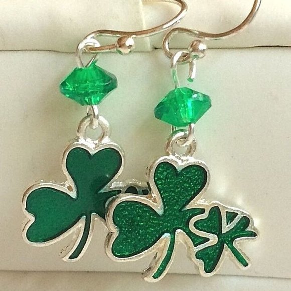 Irish Shamrock Hypoallergenic Earrings Celtic St Patricks Green Silver Plated - Picture 5 of 12